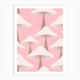 Minimal Retro Mushrooms Pastel Pink Art Print