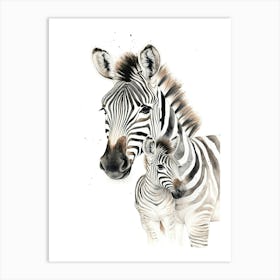 Zebra And Baby Watercolour Illustration 3 Art Print