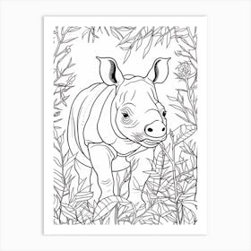 Line Art Jungle Animal Indian Rhinoceros 1 Art Print