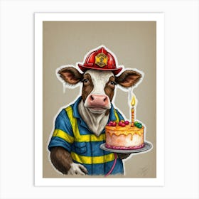 Firefighter Cow Art Print