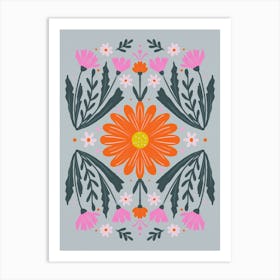 Orange And Pink Flowers Art Print