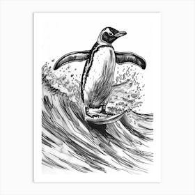 King Penguin Surfing Waves 2 Art Print