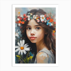 Girl With Daisies Art Print