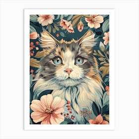 Cat With Flowers 3 Art Print