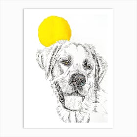 Sunny Dog Black Pen Drawing Art Print