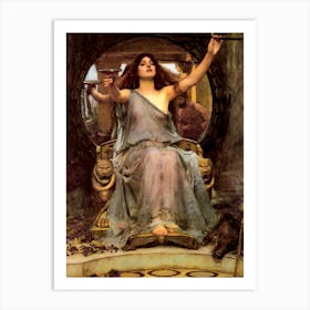 Circe Offering the Cup to Ulysses by John William Waterhouse - Pagan Witchy Goddess Remastered Dreamy Oil Painting Waterhouse's Woman on Throne with Mirror in the Background Famous Pre-Raphaelite Mythological Legend Art Print