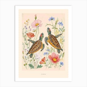 Folksy Floral Animal Drawing Turtle 2 Poster Art Print