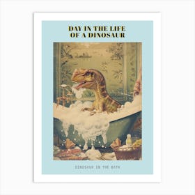 Dinosaur In The Bubble Bath Retro Collage 2 Poster Art Print