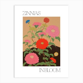 Zinnias In Bloom Flowers Bold Illustration 3 Art Print