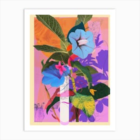 Periwinkle (Vinca) 4 Neon Flower Collage Art Print