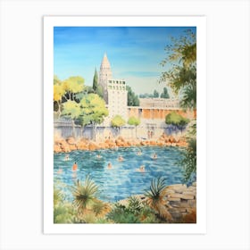 Swimming In Zadar Croatia 2 Watercolour Art Print