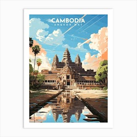 Cambodia Angkor Wat Retro Travel Landscape Art Print