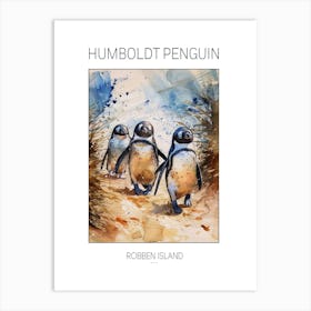 Humboldt Penguin Robben Island Watercolour Painting 3 Poster Art Print