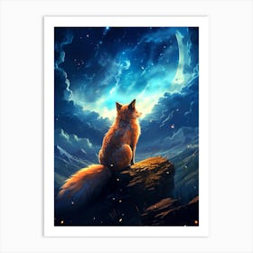 Fox In The Moonlight Art Print