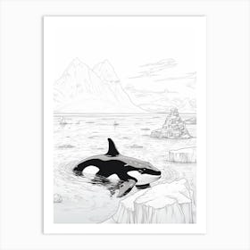 Iceberg Orca Whale Minimalist Line Drawing Art Print