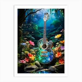 Acoustic Guitar In The Forest 1 Art Print