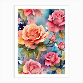 Pink Roses Wallpaper Art Print