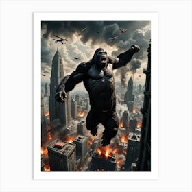 Roaring Heights: The Giant Gorilla’s Fight Against the Flying Machines Art Print