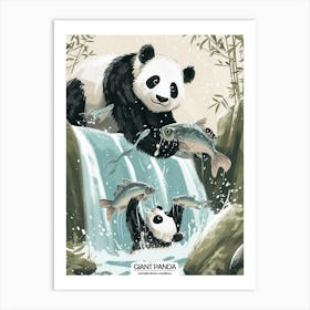 Giant Panda Catching Fish In A Waterfall 1 Art Print