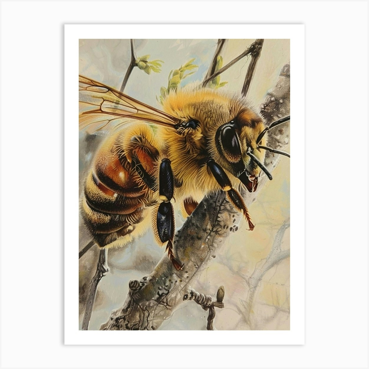 Honey Bee Pastel Watercolour 4 Art Print by Critter Crafts