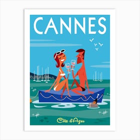Cannes Pontoon Poster Blue Art Print