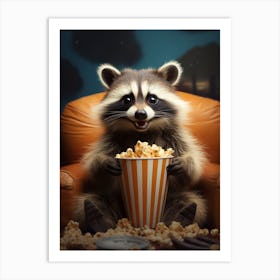 Cartoon Tanezumi Raccoon Eating Popcorn At The Cinema 3 Art Print