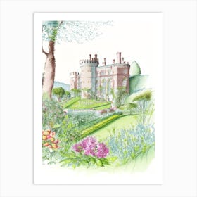 Powys Castle And Garden, United Kingdom Vintage Pencil Drawing Art Print