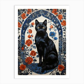 Black Cat With Roses Art Print