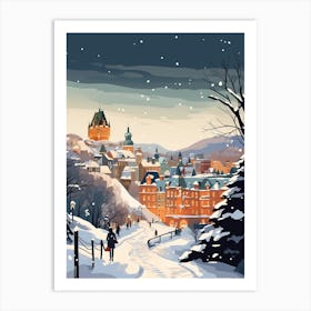 Winter Travel Night Illustration Quebec City Canada 1 Art Print