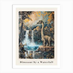 Dinosaur By A Waterfall Painting 1 Poster Art Print