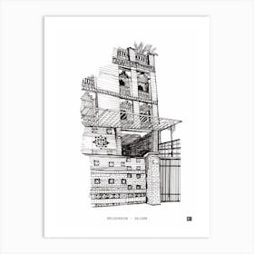 Brickhouse Saigon Vietnam Architecture Pen Ink Drawing Art Print