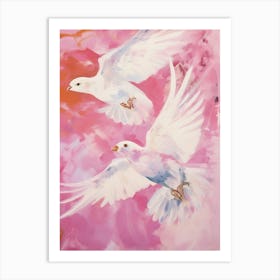 Pink Ethereal Bird Painting House Sparrow 2 Art Print