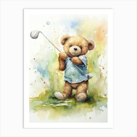 Golf Teddy Bear Painting Watercolour 3 Art Print