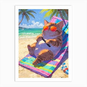 Cat On The Beach 3 Art Print