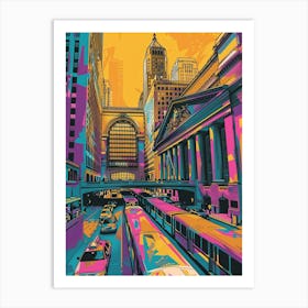 Grand Central Terminal New York Colourful Silkscreen Illustration 3 Art Print