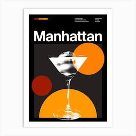 Mid Century Dark Manhattan Cocktail Art Print