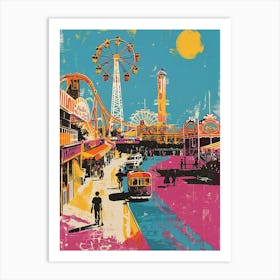 Coney Island New York Colourful Silkscreen Illustration 1 Art Print