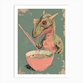 Pastel Pink Dinosaur Eating Ramen Art Print