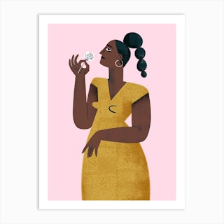Lady With A Rose Art Print