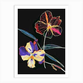 Neon Flowers On Black Wild Pansy 3 Art Print