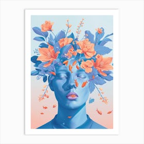 Beautiful Woman With Flowers On Her Head 1 Art Print