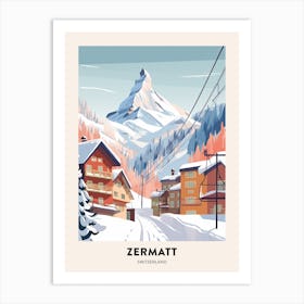 Vintage Winter Travel Poster Zermatt Switzerland 1 Art Print