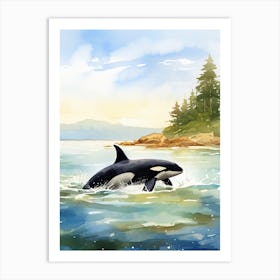 Orca Whale Diving Into Water Watercolour Art Print