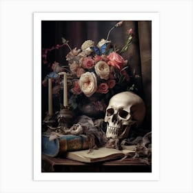 Skull and flowers Art Print