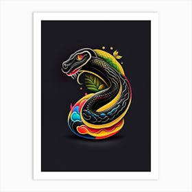 Black Moccasin Snake Tattoo Style Art Print