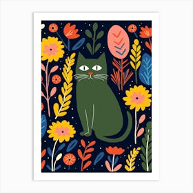 Cat With Flowers Art Print