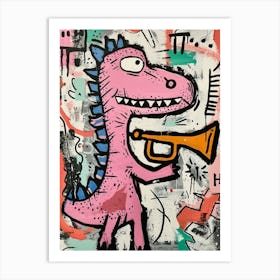 Abstract Dinosaur Scribble Playing The Trumpet 2 Art Print