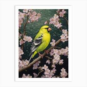 Ohara Koson Inspired Bird Painting American Goldfinch 1 Art Print