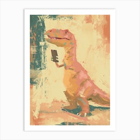 Muted Pastels Dinosaur On A Mobile Phone 2 Art Print