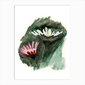 Watercolor Flowers floral art painting hand painted deep dark green petals kitchen bedroom Art Print